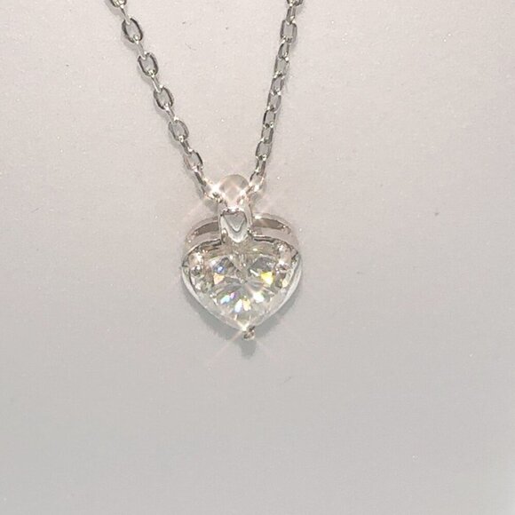 Sterling Silver Heart Moissanite Pendant Necklace - Picture 9 of 9